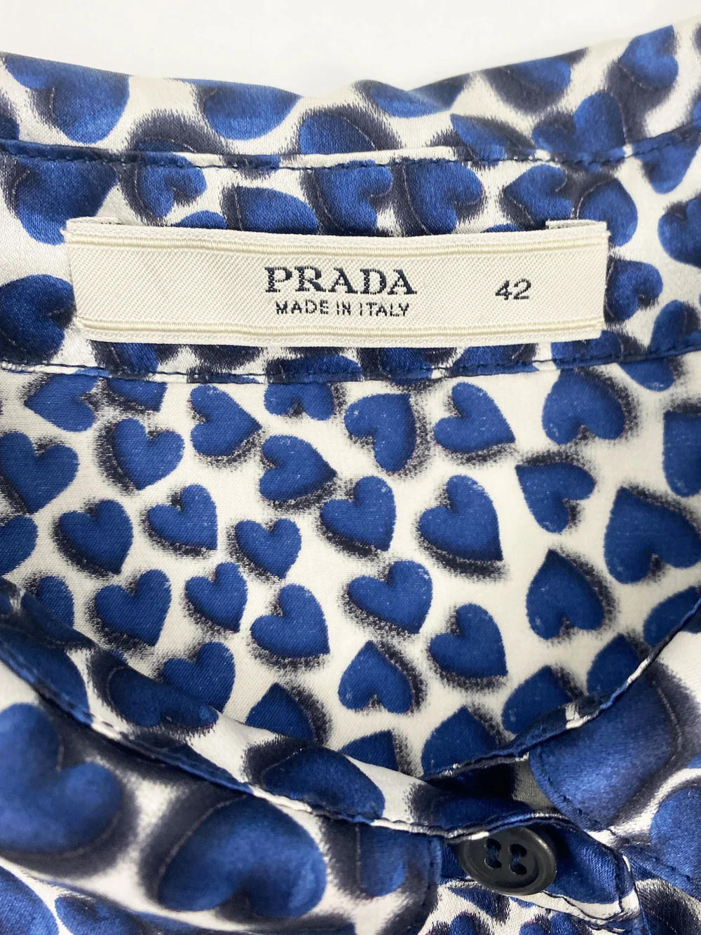 Prada S/S 2000 blue heart print silk top — JAMES VELORIA